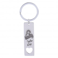 Circle & Small Heart Keychain - Japanese Souvenir Gift keyholder with embossed the Rising Sun, Mt. Fuji, Japan and the famous slogan, "Together We Win!" 1 Pack | 10 Pieces